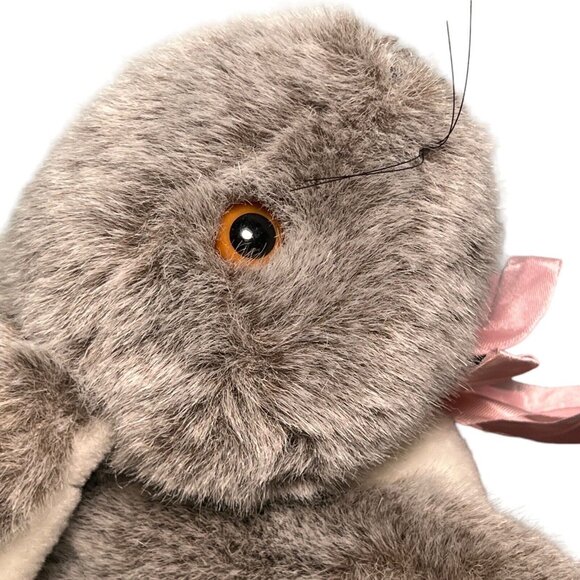 Vintage Eden Bunny Rabbit Hare‎ Plush Stuffed Animal 10" Brown White Pink Bow - Picture 2 of 9